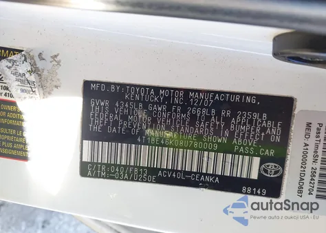 2008 Toyota Camry from USA, damaged, VIN 4T1BE46K08U780009